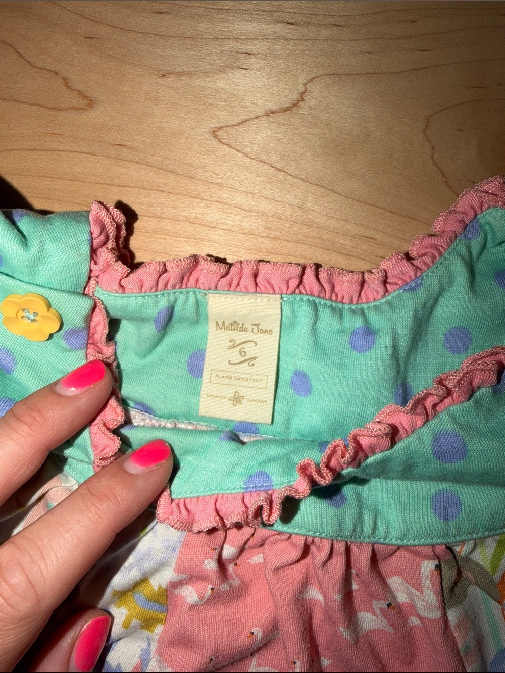 Girls' Floral Mix Green & Coral Pajama Set - Picture 5 of 6